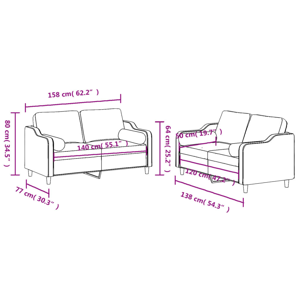 vidaXL 2 Piece Sofa Set with Pillows Dark Grey Fabric