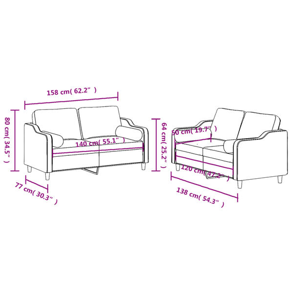 vidaXL 2 Piece Sofa Set with Pillows Dark Grey Fabric