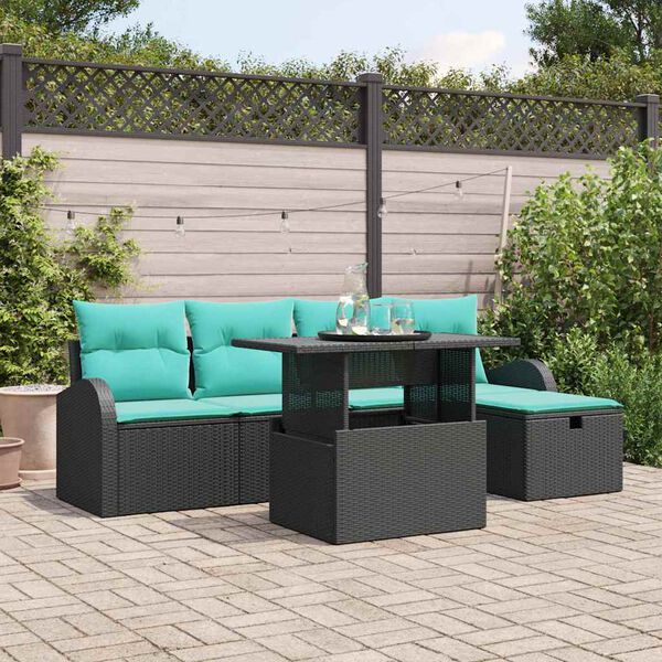 vidaXL Garden Sofa Set with Cushion 6 pcs Black Poly rattan