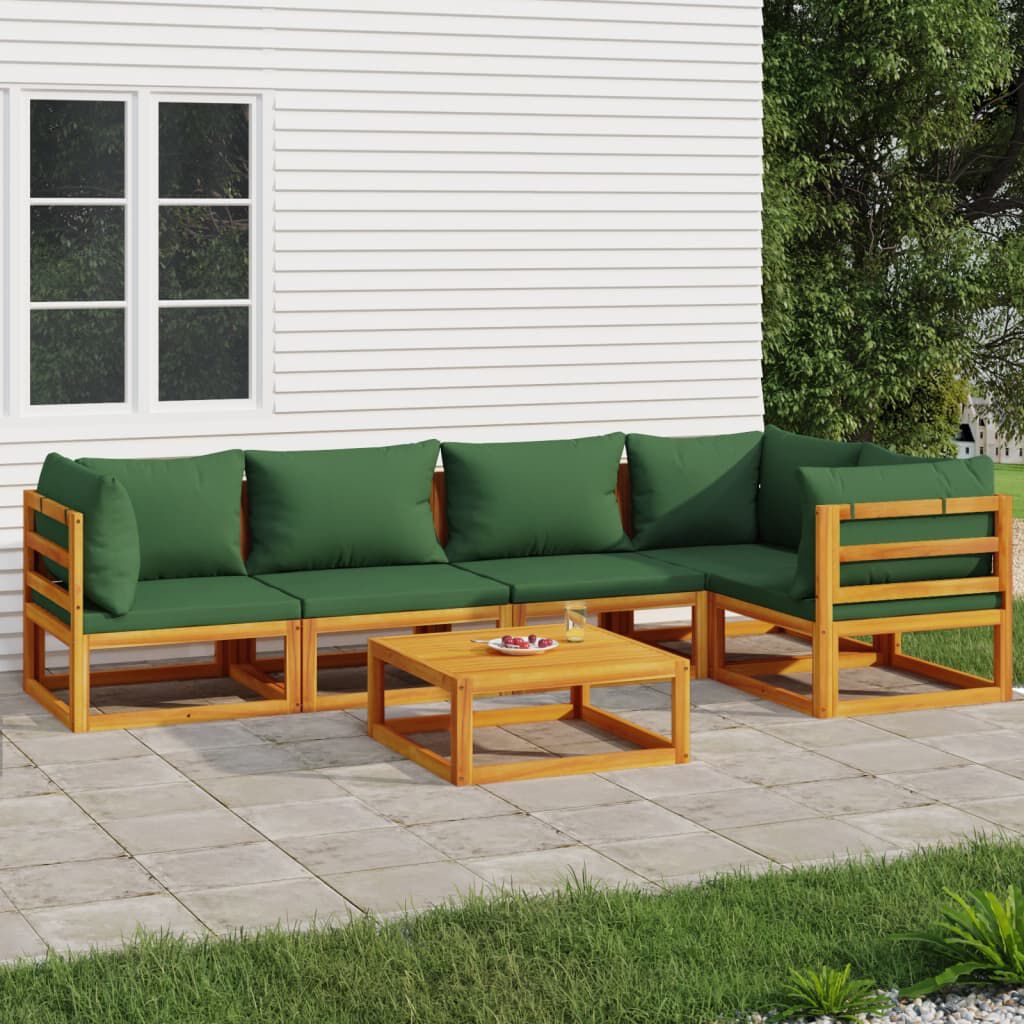 vidaXL 6 Piece Garden Lounge Set with Green Cushions Solid Wood