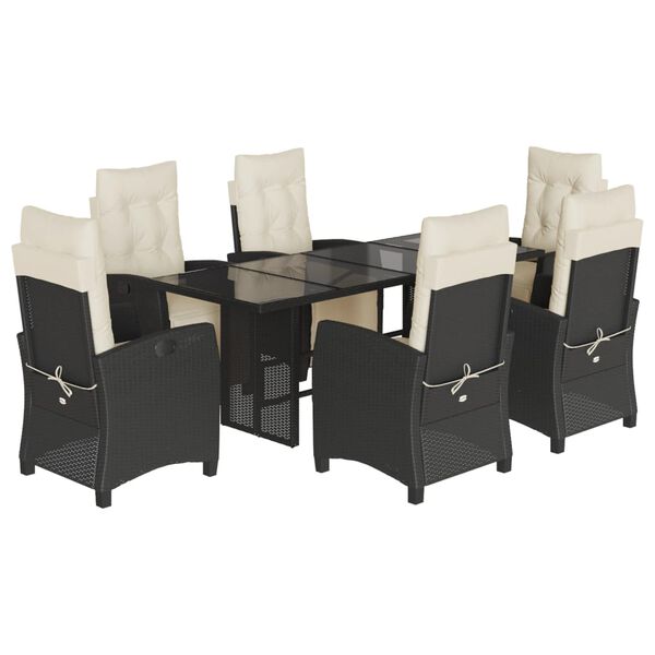 vidaXL 7 Piece Garden Dining Set with Cushions Grey Poly Rattan