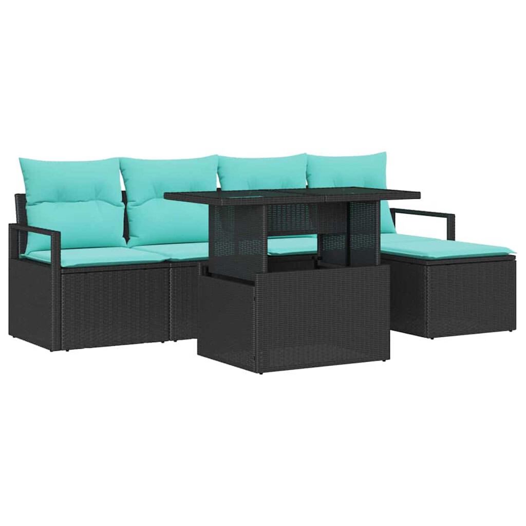 vidaXL Garden Sofa Set with Cushion 6 pcs Black and blue