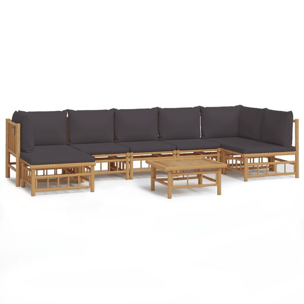 vidaXL 8 Piece Garden Lounge Set with Dark Grey Cushions Bamboo