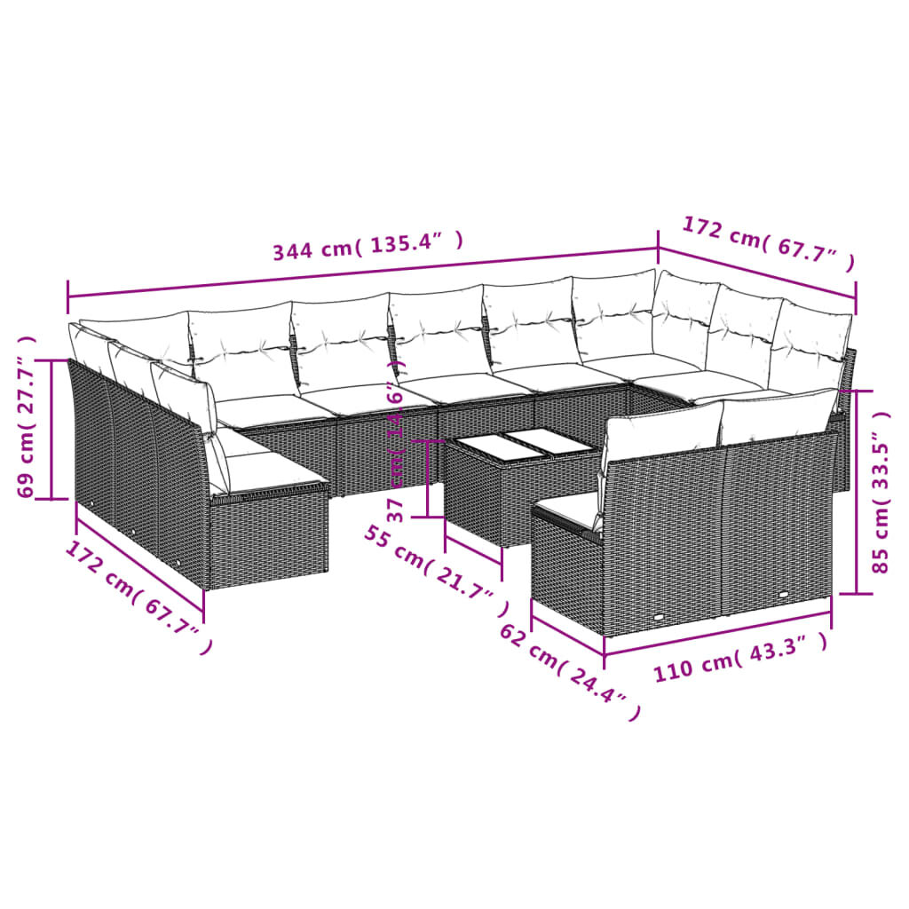 vidaXL 13 Piece Garden Sofa Set with Cushions Beige Poly Rattan