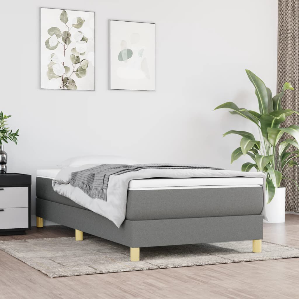 vidaXL Box Spring Bed with Mattress Dark Grey 100x203 cm Twin XL Fabric