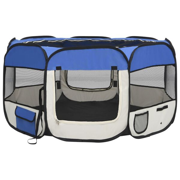 vidaXL Foldable Dog Playpen with Carrying Bag Blue 125x125x61 cm