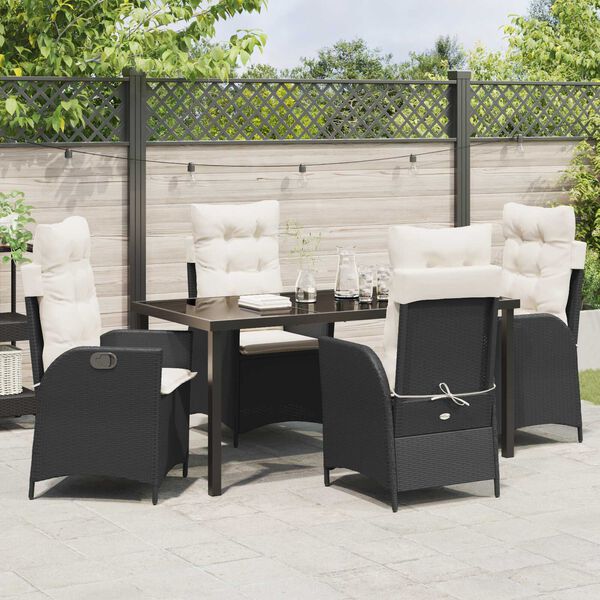 vidaXL Garden Dining Set with Cushion 5 pcs Black Poly Rattan