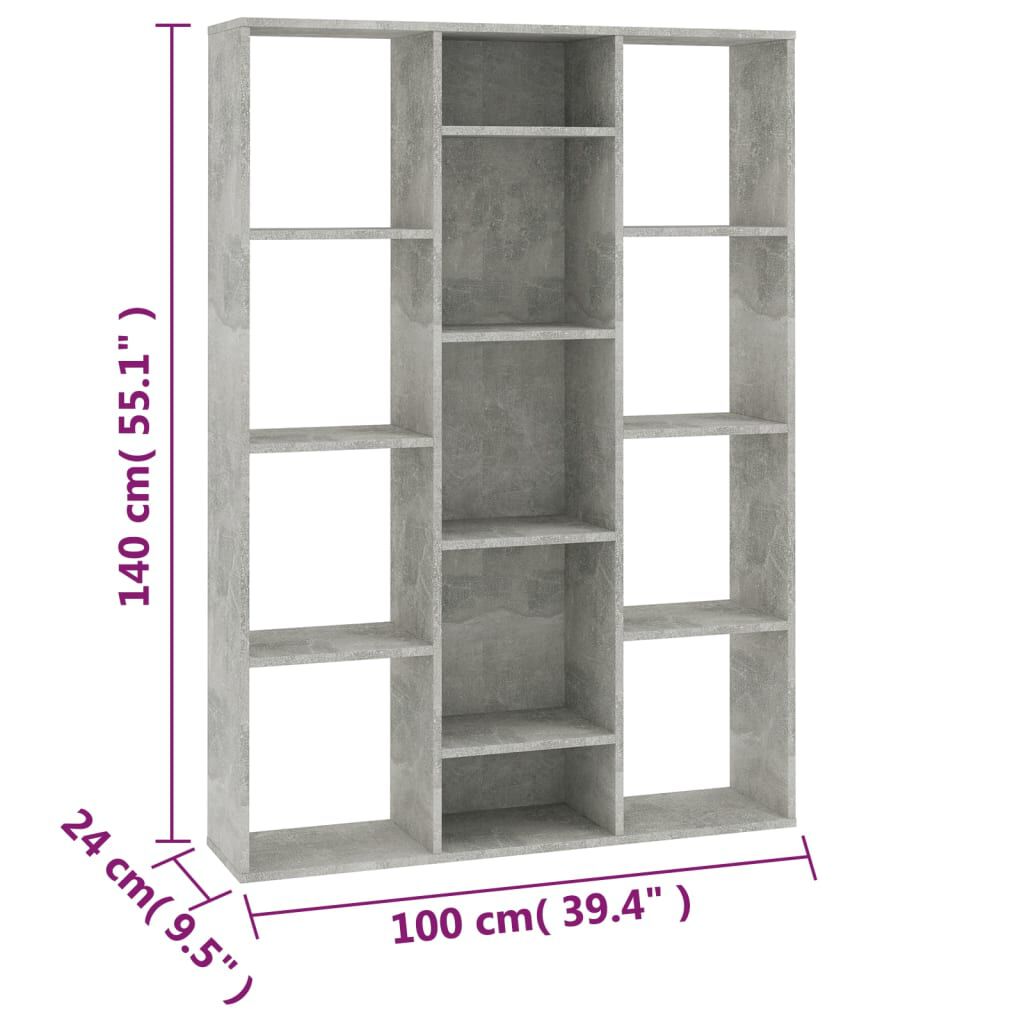 vidaXL Room Divider/Book Cabinet Concrete Grey 100x24x140 cm Engineered Wood