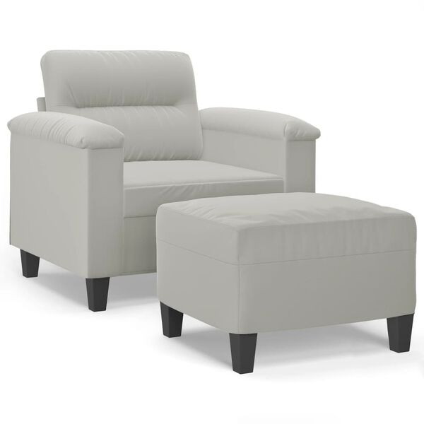 vidaXL Sofa Chair with Footstool Light Grey 60 cm Microfibre Fabric