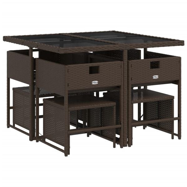 vidaXL 9 Piece Garden Dining Set with Cushions Brown Poly Rattan