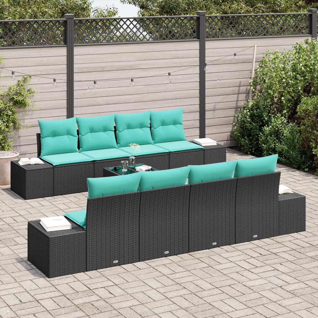 vidaXL 9 Piece Garden Sofa Set with Cushions Black Poly Rattan