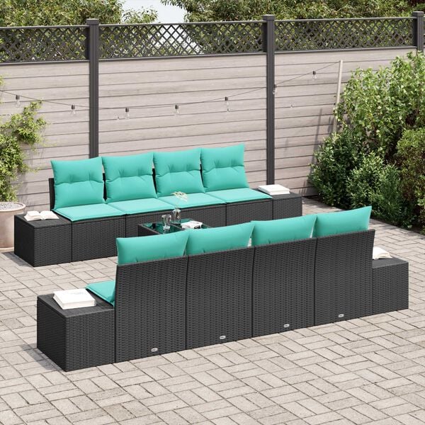 vidaXL 9 Piece Garden Sofa Set with Cushions Black Poly Rattan