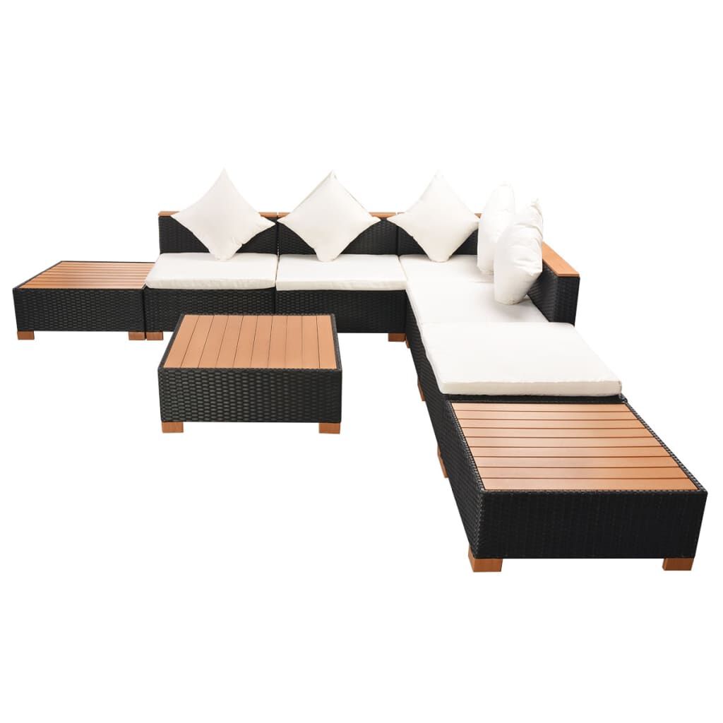 vidaXL 8 Piece Garden Lounge Set with Cushions Poly Rattan Black