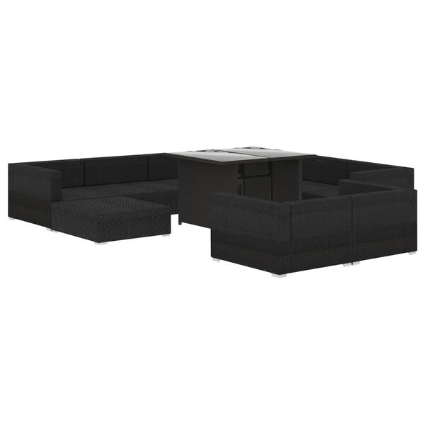 vidaXL 10 Piece Garden Lounge Set with Cushions Poly Rattan Black