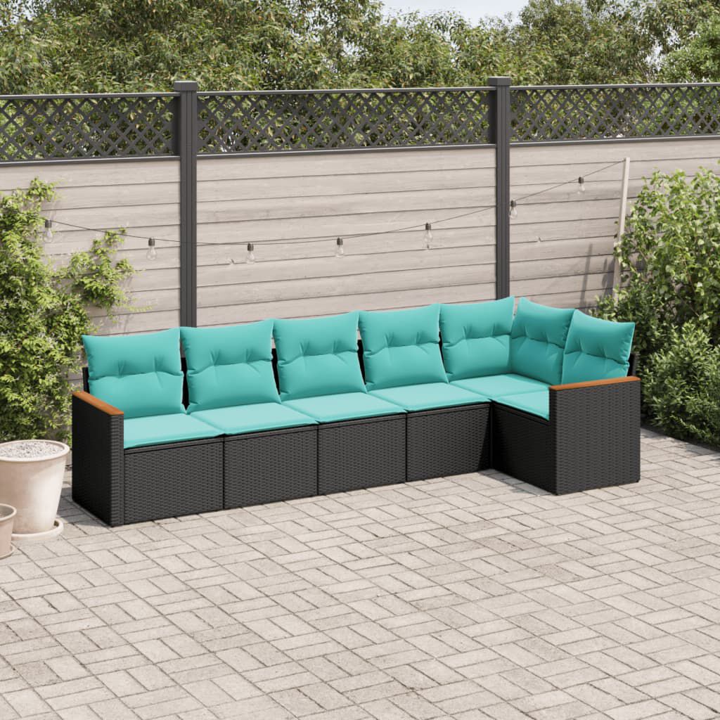 vidaXL 6 Piece Garden Sofa Set with Cushions Black Poly Rattan