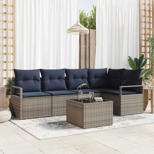 vidaXL Sofa Set 6 pcs Grey Poly Rattan