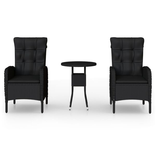 vidaXL 3 Piece Garden Bistro Set Poly Rattan Black