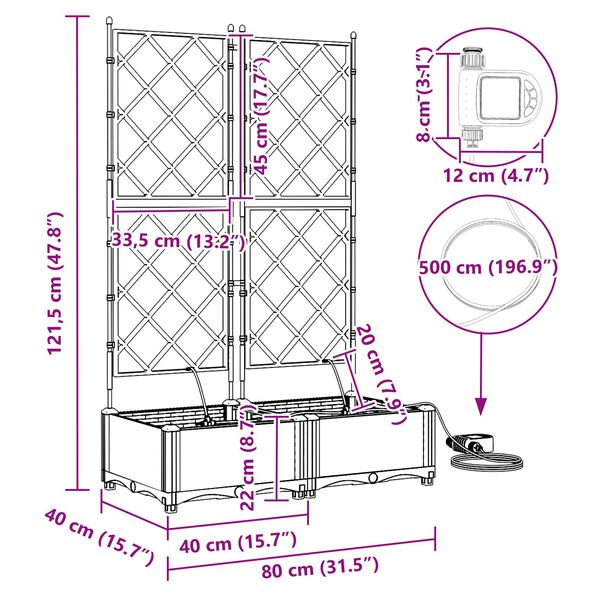 vidaXL Garden Planters Black 80 x 40 x 126 cm Steel