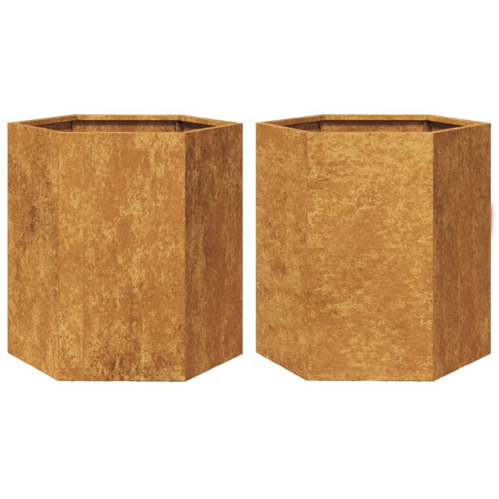 vidaXL Garden Planters 2 pcs Hexagon 46x40x45 cm Weathering Steel