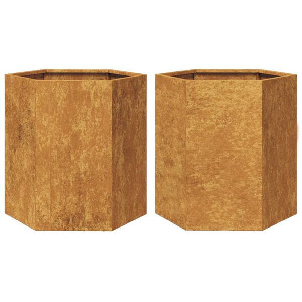 vidaXL Garden Planters 2 pcs Hexagon 46x40x45 cm Weathering Steel