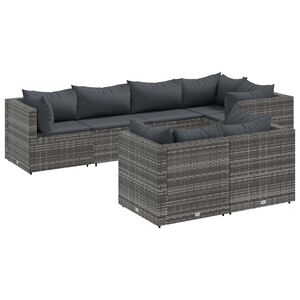 vidaXL 7 Piece Garden Lounge Set with Cushions Grey Poly Rattan