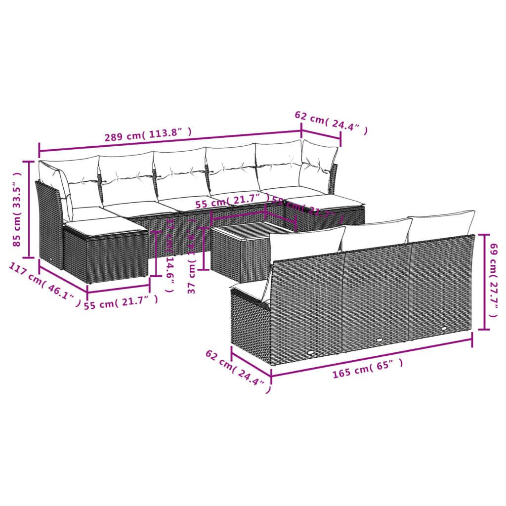 vidaXL 11 Piece Garden Sofa Set with Cushions Beige Poly Rattan