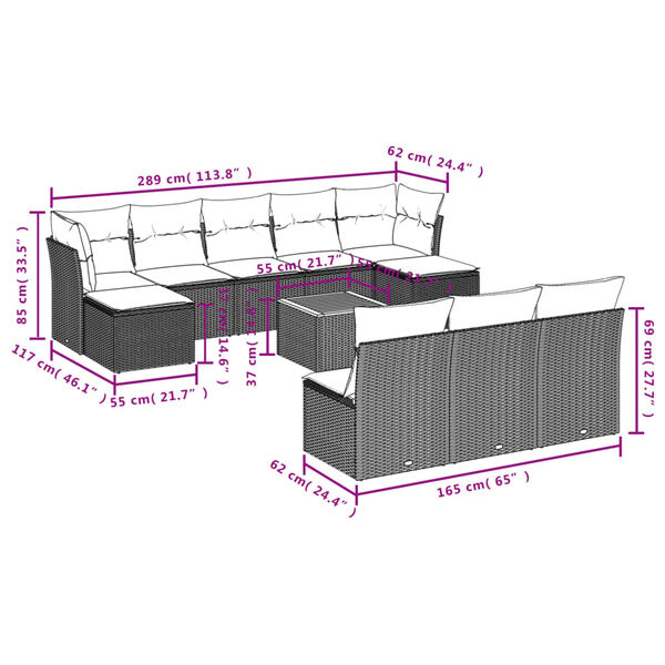 vidaXL 11 Piece Garden Sofa Set with Cushions Beige Poly Rattan