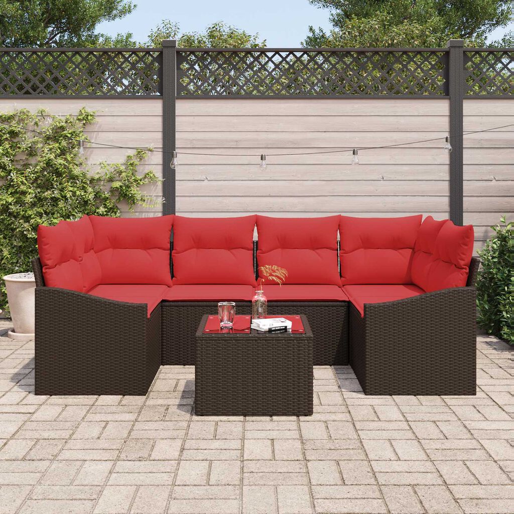 vidaXL 7 Piece Garden Sofa Set with Cushions Brown Poly Rattan