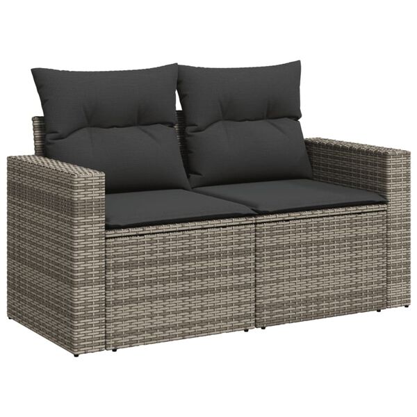 vidaXL Garden Sofa with Cushions 2-Seater Grey Poly Rattan