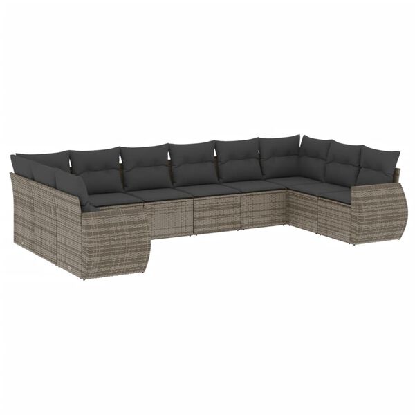 vidaXL 10 Piece Garden Sofa Set with Cushions Grey Poly Rattan