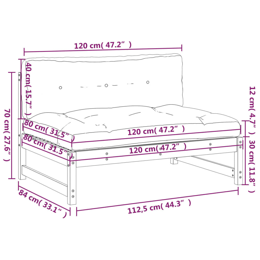 vidaXL Middle Sofa 120x80 cm Solid Wood Pine