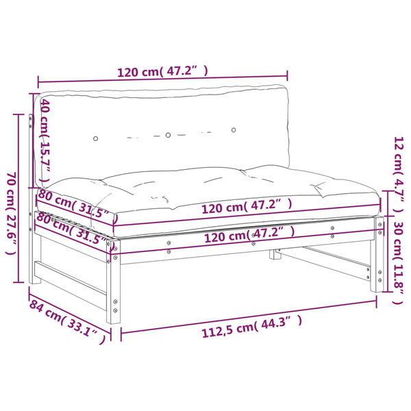 vidaXL Middle Sofa 120x80 cm Solid Wood Pine