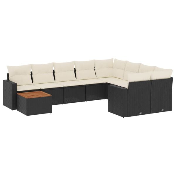 vidaXL 10 Piece Garden Sofa Set with Cushions Black Poly Rattan