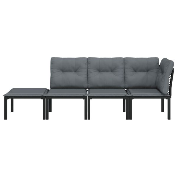 vidaXL 4 Piece Garden Lounge Set Black and Grey Poly Rattan