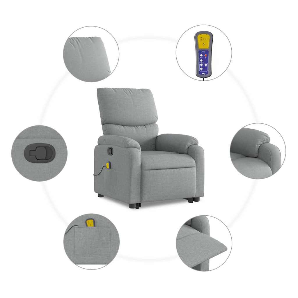 vidaXL Stand up Massage Recliner Chair Light Grey Fabric