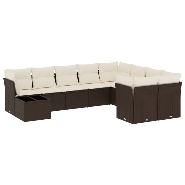 vidaXL 10 Piece Garden Sofa Set with Cushions Brown Poly Rattan