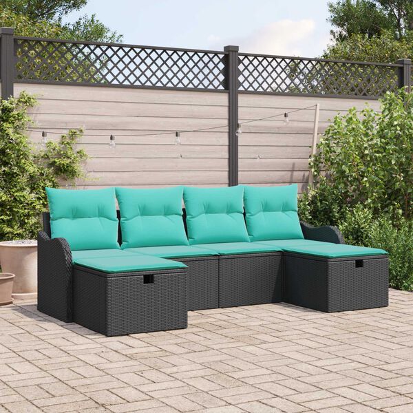vidaXL 6 Piece Garden Sofa Set with Cushions Black Poly Rattan