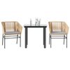 vidaXL 3 Piece Garden Dining Set with Cushions Brown Poly Rattan Glass