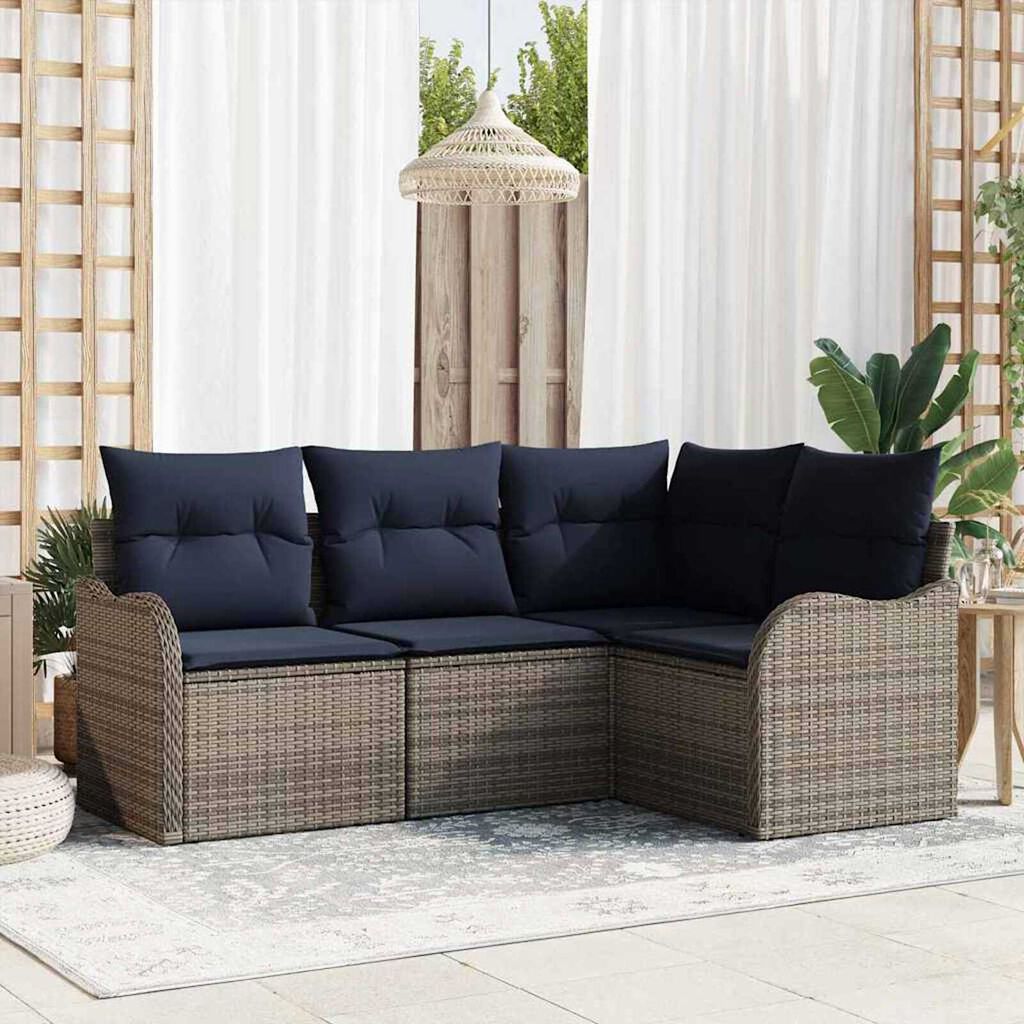 vidaXL Garden Sofa Set with Cushion 4 pcs Grey Poly rattan