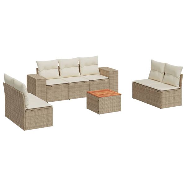 vidaXL 8 Piece Garden Sofa Set with Cushions Beige Poly Rattan