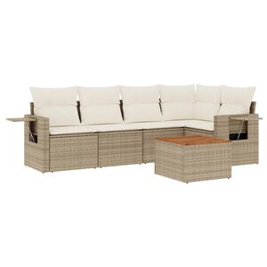 vidaXL 6 Piece Garden Sofa Set with Cushions Beige Poly Rattan