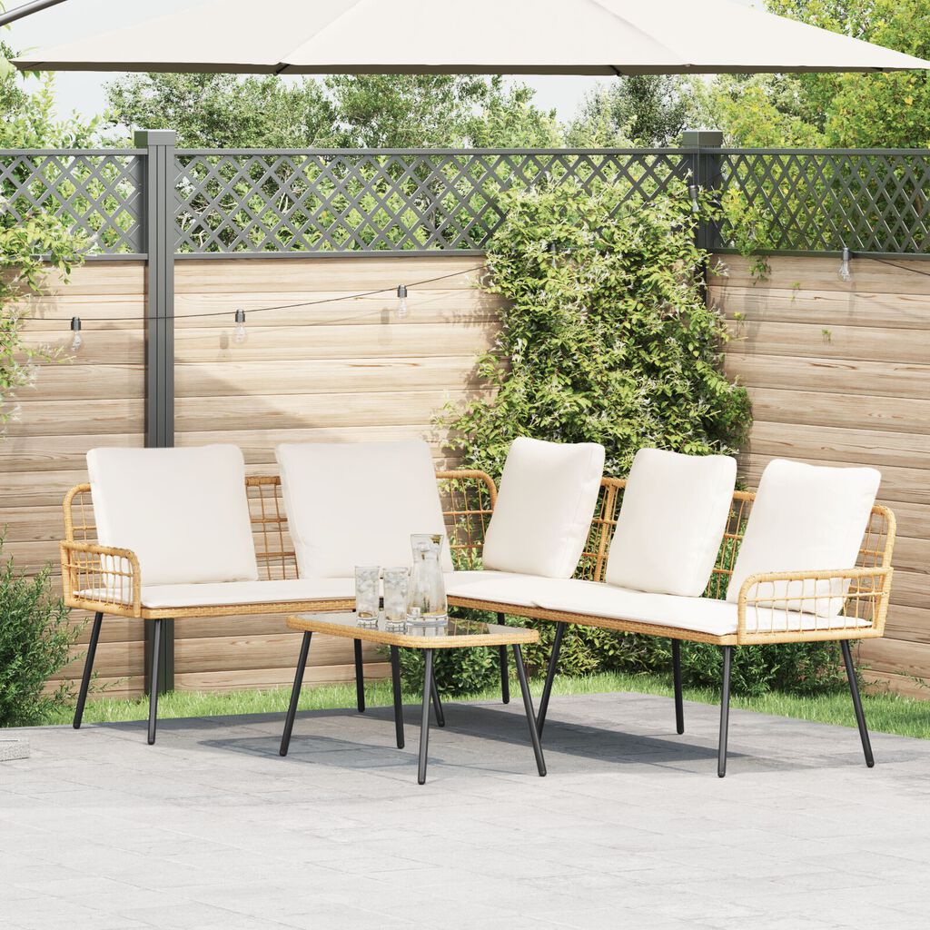 vidaXL 2 Piece Garden Sofa Set with Cushions Natural Poly Rattan