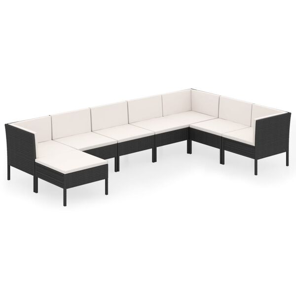 vidaXL 8 Piece Garden Lounge Set with Cushions Poly Rattan Black
