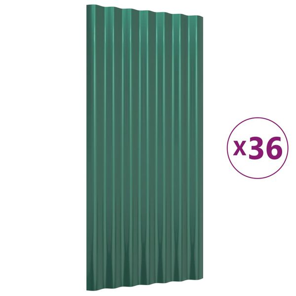 vidaXL Roof Panels 36 pcs Galvanised Steel Green 80x36 cm