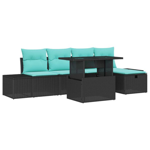 vidaXL 6 Piece Garden Sofa Set with Cushions Black Poly Rattan