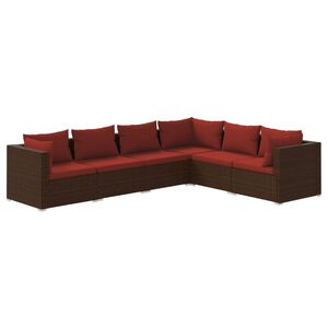 vidaXL 6 Piece Garden Lounge Set with Cushions Poly Rattan Brown