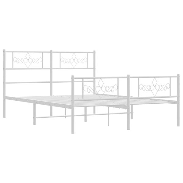 vidaXL Metal Bed Frame without Mattress with Footboard White 135x190cm