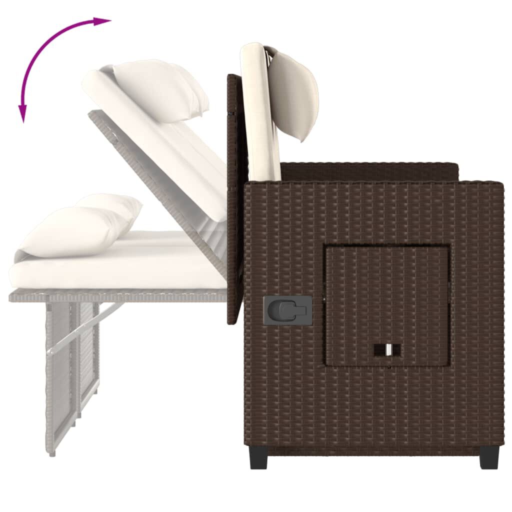 vidaXL Reclining Garden Bench with Cushions Brown Poly Rattan