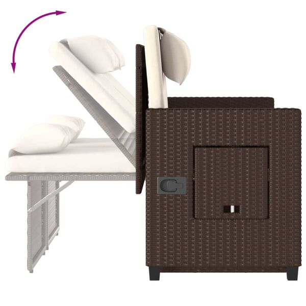vidaXL Reclining Garden Bench with Cushions Brown Poly Rattan