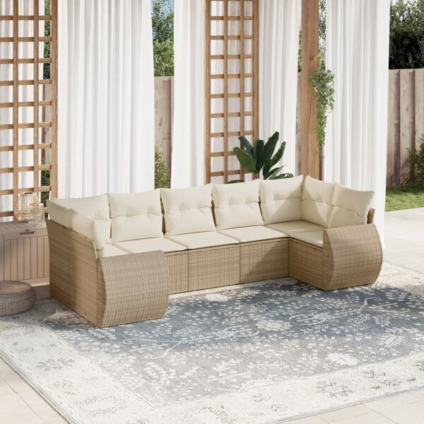 vidaXL 7 Piece Garden Sofa Set with Cushions Beige Poly Rattan